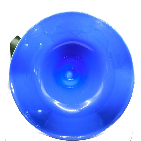 Vintage Blue Blown Glass Pedestal Compote Bowl With Clear Stem - Picture 4 of 9